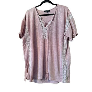 Suzanne Betro Pull over Lace detail short sleeve shirt XL Pink